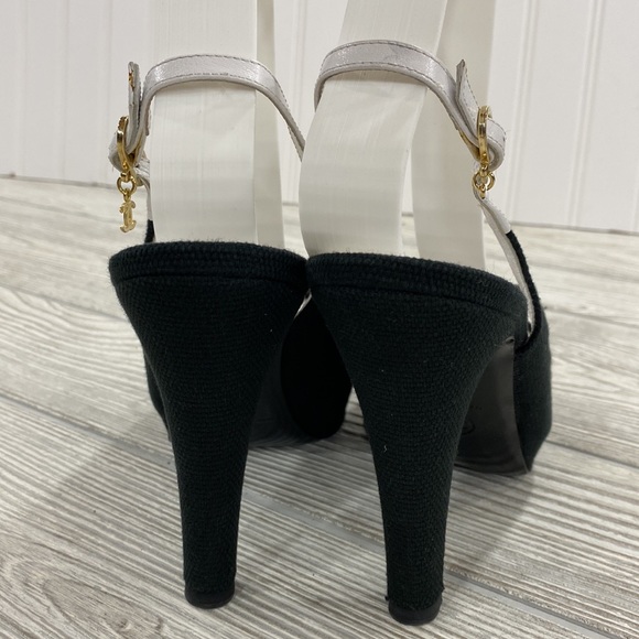 Chanel Black Canvas Peep Toe Slingback Heels - sz 37.5 - Picture 3 of 13
